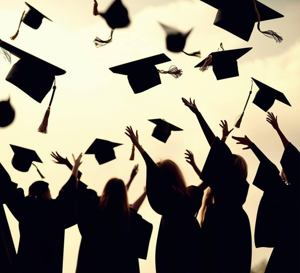 graduation hats tossing in the air-1-1